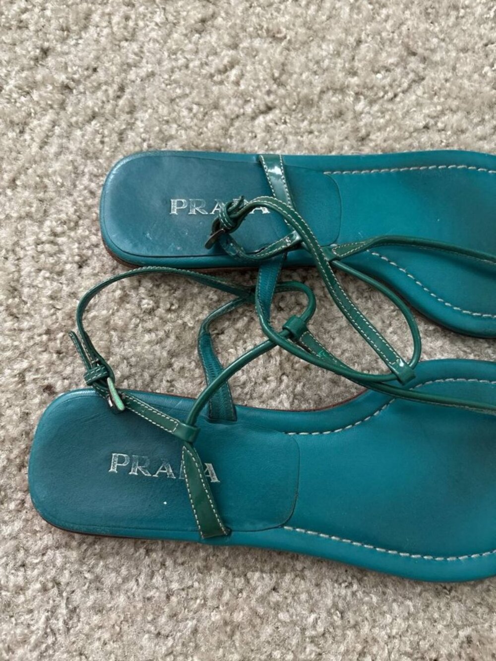 Prada Women's Teal Leather Sandals Size 39 EU